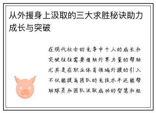 从外援身上汲取的三大求胜秘诀助力成长与突破