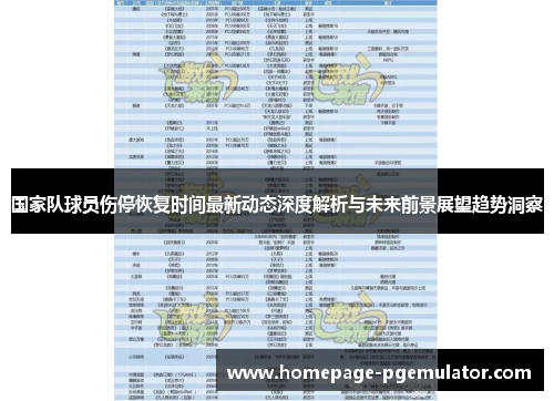 国家队球员伤停恢复时间最新动态深度解析与未来前景展望趋势洞察 国家队球员伤停恢复时间最新动态深度解析与未来前景展望趋势洞察